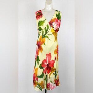 American Angel Y2K beaded yellow floral Hawaiian v neck midi dress Medium